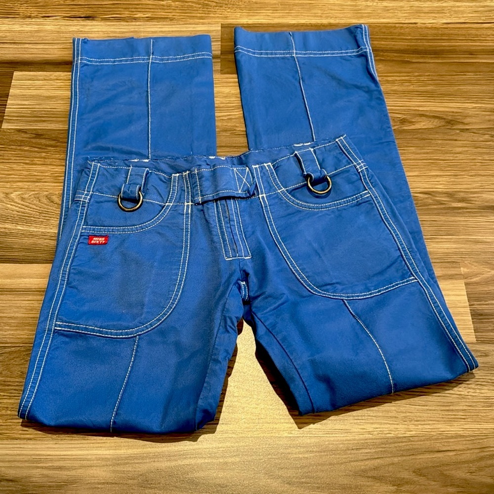 Miss Sixty Wide Leg Vintage Blue Stitching Details Zip Pants Waist 28”